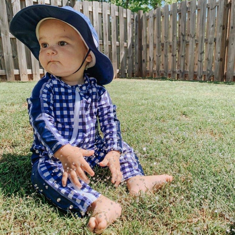 SwimZip Boys' Long-Sleeve UPF 50+ Swimsuit for Baby, Toddler, & Little Boys Navy Gingham - Image 2